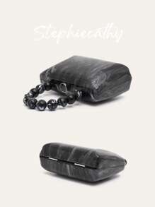 STEPHIECATHY 女士时尚迷人大理石纹亚克力手包磁铁闭合串珠手柄晚宴包方形硬壳斜挎包顶部提手钱包优雅手提包适合婚礼晚宴舞会宴会礼物 - 黑色 - 查看 6
