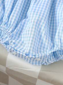 Baby Girl Cute Rabbit Embroidered Blue Plaid One-Piece Bodysuit - Blue and White - View 8