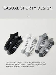 5/10 Pairs Men's Popular Thin Short Socks, Minimalist Black, White, Grey, Mesh Breathable Socks Suitable For Daily Wear, Youths, Students, Running, Sports, Size 39-44 - Multicolor - View 7
