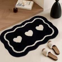 Flocked Minimalist Black & White Bathroom Floor Mat, Heart Shaped Bathroom Rug, Quick Dry Super Soft Fiber Non-Slip Washable Bath Mat, 1pc In Medium And Large Sizes For Bathroom, Kitchen And Shower Home Bathroom Decor Floor Carpet Outdoor Rug Door Mat Fall Decor Bathroom Accessories Back To School