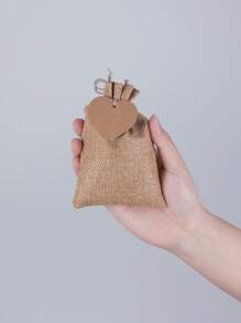 40pcs-Drawstring Card Linen Gift Bag, Heart-Shaped Bag Drawstring Dinen Gift Bag, Perfect For Valentine's Day, Wedding, Birthday, Party Gifts, Valentine's Days - Apricot - View 2