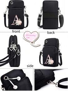 1 件休闲时尚斜挎迷你步行包，带手机布袋，垂直零钱包，适合女士、女孩、旅行、返校、运动跑步礼品臂包、迷你尼龙斜挎手机包、女士多拉链钱包 - 黑色 - 查看 5