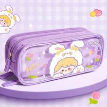 1 件学生透明铅笔盒卡通可爱文具笔袋，帆布材质，高品质，大容量