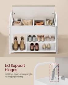 VASAGLE Shoe Bench, Shoe Rack, Entryway Furniture, Inner Storage Under The Lid, PU Pockets, Convenient Handles, For Entryway, Living Room, Bedroom, Rustic Brown And Ink Black - 白色 - 查看 5