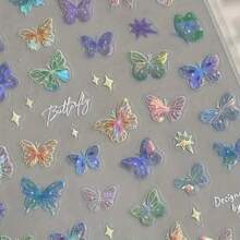 Iridescent Butterfly Nail Sticker, 1pc Glittering Decal For Nails, Self-Adhesive, One-Time Use, Animal Pattern