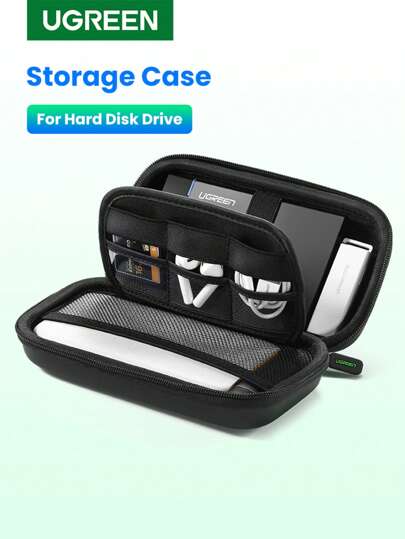 UGREEN External Hard Drive Case Bag, Power Bank Travel Electornics Accessories Organizer Bag For 2.5 Inch Hard Drives/Earphone/U Disk Hard Disk Drive Cable Organizer
