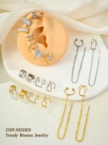 Classic Ear Cuff For Women Non Piercing Ear Clip Silvery Golden Stainless Steel Ear Cuffs With Chain Fake Earring Ear Cuff For Non Pierced Ears Clip On Cartilage Earring Lightweight