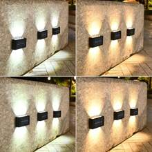 1/2/4/6 piezas Luces solares de pared de 10 LED, iluminación hacia arriba y hacia abajo para ambiente en exteriores, patio, jardín, sendero, decoración de pared