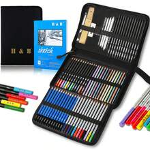 Set de 72 lápices de dibujo para colorear, pintar y esbozar Arte de dibujo profesional Incluye carboncillo, esbozo, lápices de color, cuaderno de dibujo, estuche de transporte y mucho más, Set de artista profesional - Negro - Ver 2
