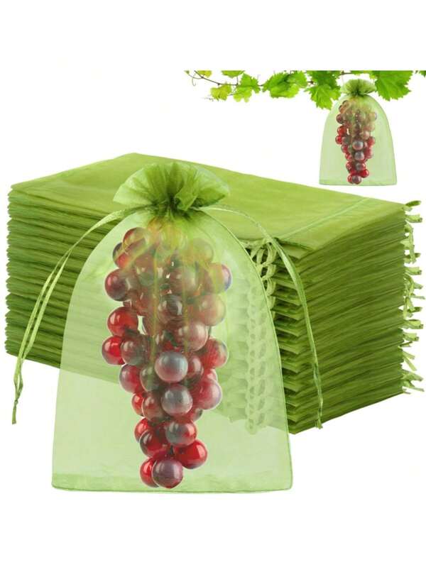 50 pièces Sacs de protection de fruits de style rustique - Pack, filet maille légère pour le jardin, montage suspendu - Compatible intérieur et extérieur, autres matériaux avec caractéristiques spéciales et composant à carreaux inclus