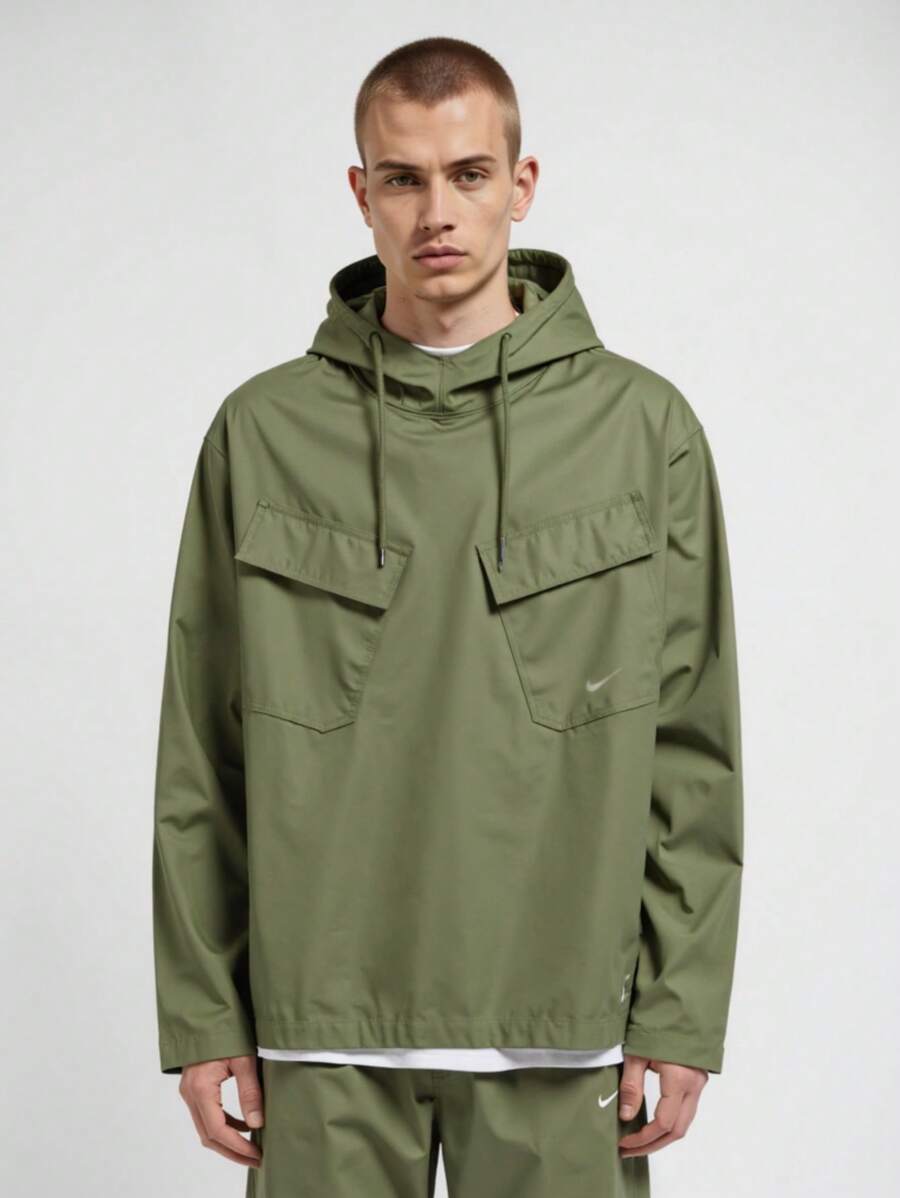 Nike Woven Pullover Field Jacket - Oil Green/white - View 1