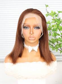 16 Inch Discount Wigs For Women Straight Bob Hair With 200% Density, Women Use Brown 13X4 Lace Wig, Human Hair Pre Cut And Pre Pulled, Natural Hairline, Transparent Lace Wig, Human Hair, Baby Hair Around, Daily Use, Suitable For Various Races