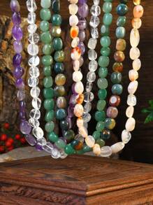 Vintage Natural Stone Necklace, High-End Bohemian Healing Natural Crystal Sakura Agate Stone Elegant Necklace Jewelry, Suitable For Mother's Day, Father's Day Gift (Natural Stone Color Random)