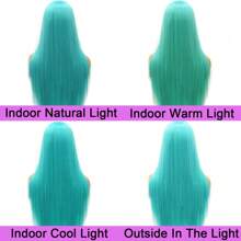 26 Inch 13*4 HD Transparent Lace Frontal Wigs Long Straight Blue Wigs Synthetic Heat Resistant Fiber Hair Wig Premium Lake Blue Silk Straight 13x4 Hairpiece Wigs For Women With Glueless Lace Natural Straight Wigs 180% Density Colored Wigs - 藍色 - 查看 6