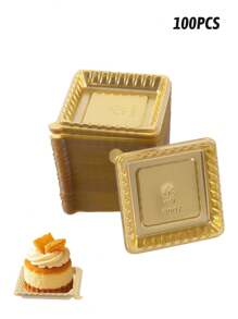 100pcs/Pack Plastic Mini Cake Dessert Tray With Metallic Base For Cake Decorating Party