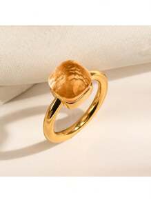 1 件奢华蘑菇不规则形状方形铜戒指，镶嵌锆石和绿宝石，适合情人节、婚礼、母亲节、约会之夜的礼物