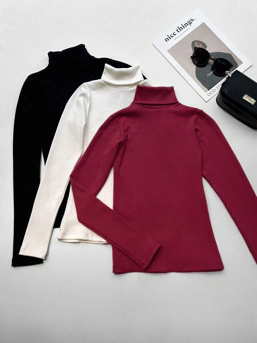 ACME MADE IN CHINA 3pcs Kit Cacharrel Basic Blouse Long Sleeve Winter Cold Weather Women's - Vinho/Preto/Off - 查看 1