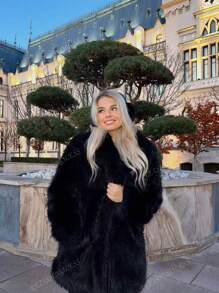 RELISH NOLESS Lapel Neck Slant Pockets Fuzzy Coat