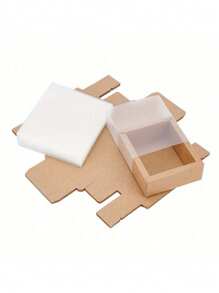 12 Sets Geschenkbox aus Kraftpapier mit PVC-Hülle, rechteckige Geschenkverpackung Aufbewahrungsbox, Burlywood, Entfaltet: 23,9 x 23,7 x 0,05 cm, Box: 8,3 x 8,3 x 3,2 cm, Innengröße: 6,7 x 6,7 x 3 cm