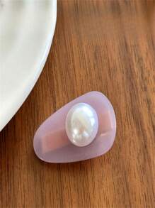 4 件套不对称珍珠发夹套装，字母图案亚克力发夹，女士独特发饰 - 彩色 - 查看 7