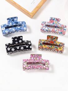 1Pc New Cute Floral Hair Clip - Women's PVC Hair Accessory, Bright Floral Pattern, Medium Size, Perfect For Fashionable Hair Management