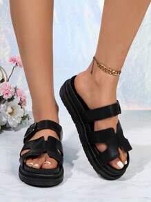 Dép xăng đan thời trang mùa hè mới 2025, size 36-43 cỡ lớn cho nữ, dép lê thường ngày bền chống trượt có khóa - màu đen - Xem 4