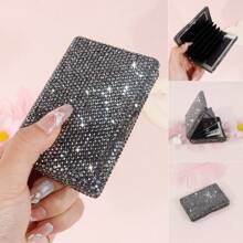 1/2 szt. Czarny szklany diamentowy uchwyt na karty kredytowe, metalowy antymagnetyczny portfel na karty, przegródki na karty/wizytówki, etui na prawo jazdy, etui na karty bankowe, ceramiczne i szklane dekoracje diamentowe, odpowiednie do biura, szkoły, domu