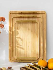 1 pieza Bandeja de vajilla de bambú amarillo, plato rectangular de madera para restaurante, cocina, postre, fruta, café, té, comedor, barbacoa, hotel, bandeja de desayuno en el hogar