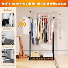 Double Rail Clothes Rail, Portable Clothes Rack On Wheels, Extendable Hanging Rails For Clothes, Display Rack For Bedroom Laundry Rooms - Black - View 5