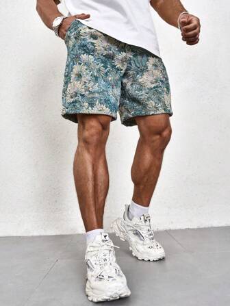Men's Casual Hawaii Floral Print Shorts, 1/2 Length, Polyester Knitted Fabric, Regular Fit, Suitable For Spring/Summer Casual Activities, Hiking, Outdoor, Daily Leisure