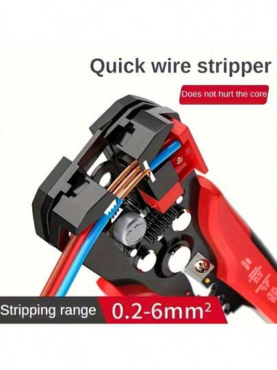 1pc Electrician Automatic Wire Stripper, Multi-Function Wire Stripping Range 24-10AWG/0.2-6mm², Fast Stripping, Peeling, Crimping, Cutting Cable, Suitable For Electrical Engineering, Home Installation Or Appliance Maintenance, Also Called Wire Stripper, Cable Cutter