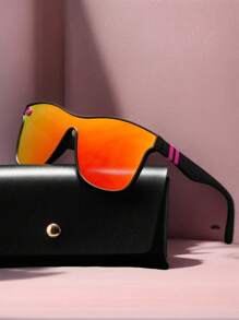 POLASUP 1 件女士流线型渐变镜片太阳镜，带金属镜腿装饰，星形镜框，适合户外骑行，配有挂绳、眼镜盒和清洁布，时尚遮阳优雅装扮，家庭出游旅行度假，适合夏季海滩度假、户外、旅行