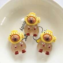4 pezzi Mini decorazioni per orso marrone trasparente in resina, fermagli per capelli in acrilico color crema, accessori all'ingrosso per il fai-da-te