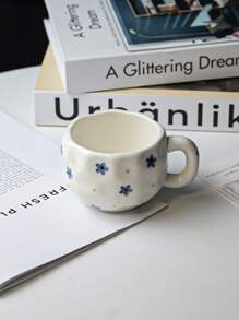 1pc Handmade Ceramic Mug, Asymmetrical Hand-Painted Cute Pattern, Flower Decor Mug, Everyday Drinkware For Office & Home, Suitable For Afternoon Tea, Coffee, Breakfast Oatmeal & Milk, Great Gift For Holidays & Birthdays Back To School