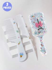 3pcs/2pcs Cartoon Hair Comb Set - Wet And Dry Combing And Styling Brush For All Hair Types, Durable ABS Plastic Handle, Perfect Gift Choice(Purple Unicorn Comb Pattern Random)