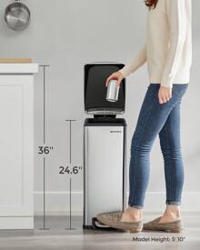 SONGMICS Slim Trash Can, 13-Gallon (50 L) Garbage Can For Narrow Spaces With Soft-Close Lid, Inner Bucket, And Step-On Pedal, Stainless Steel - Silver - View 7