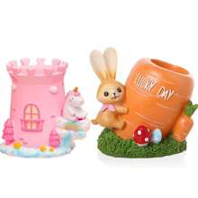 1Pc Home Desk Decoration Cute Creative Rabbit Carrot Pen Holder Resin Crafts Ornaments,Back To School,School Supplies - Multicolor - View 5