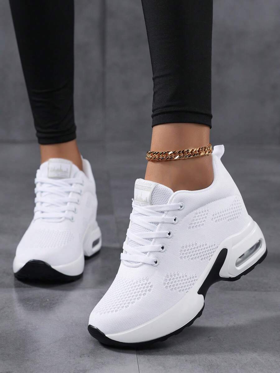 SOSENFER Damen Einfarbige Mesh Sneaker, Schnürplattform Casual atmungsaktive Sportschuhe, Niedrig-Top bequeme Schuhe für Herbst/Winter
