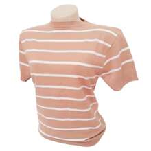 Striped Modal Blouse Short Sleeve Old Money Style Women's Fashion Spring Summer - Nuevo Beige con Blanco - Ver 1