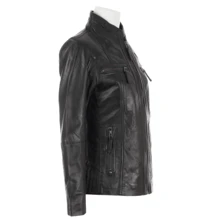 AVIATRIX Women's Real Leather Biker Jacket OBFQ - Black - View 2