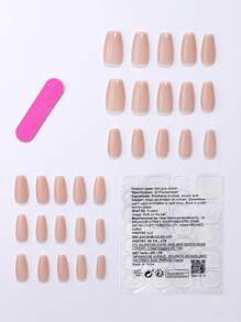 24Pcs Short Oval-Shaped Press-On Nails, Nude Solid Color Fake Nails Set With 1Pc Jelly Glue And 1Pc Nail File Nail Supplies Nails - Apricot - View 9
