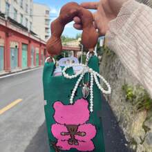 1 件珍珠蝴蝶结金属银色心形吊坠包饰包包配件钥匙扣背包饰时尚优雅装饰钥匙扣包包吊坠饰品，带金属挂扣，小巧轻便，便于携带，易于悬挂，可轻松挂在车钥匙、手提包、背包、钱包等物品上，适合约会、婚礼、购物、办公室、汽车、家庭等任何场合 - 白色 - 查看 2