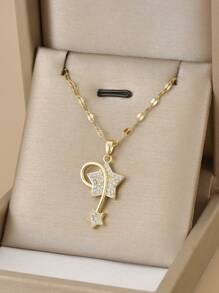 1pc Shiny Star Shape Stainless Steel Women Necklace - Yellow Gold - View 1