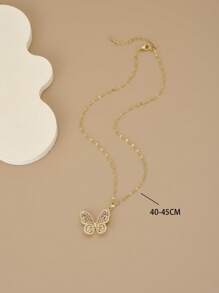 1 pieza Collar de mariposa de acero inoxidable con circonita, regalo de lujo para mujeres (mezcla asimétrica de rhinestones) - Amarillo Oro - Ver 3