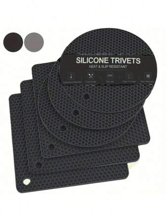 4 件装，多用途硅胶隔热垫，微波炉垫，厨房隔热垫，热菜隔热垫，餐垫，适用于火锅、碗、厨房台面，耐热