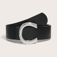 1pc Fashion C-Buckle Waist Belt, Black Color, Novel Design, Suitable For Dress & Skirt, High-End Solid Color
