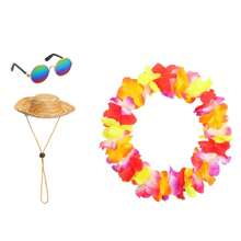 3pcs Summer Porch Goose Outfits For Plastic Goose 23/17'' Lawn Patio Statue Clothes Straw Hat And Hawaiian Lei Costume