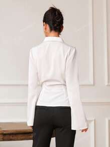 Blusa de manga larga con cuello en V y fruncido en la cintura para mujer, elegante y encantadora, ideal para verano