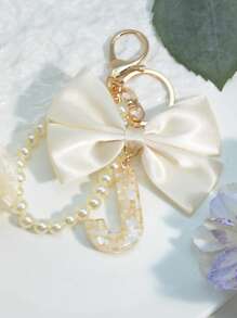 1 件白色蝴蝶结字母钥匙扣，妈妈礼物，女士包包吊坠饰品，DIY 背包装饰珍珠配件汽车配件包包饰品学校珍珠 - 白色 - 查看 7