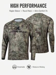 KOOFIN GEAR 高性能插肩袖钓鱼衫，采用柔软透气面料，饰以抽象迷彩图案